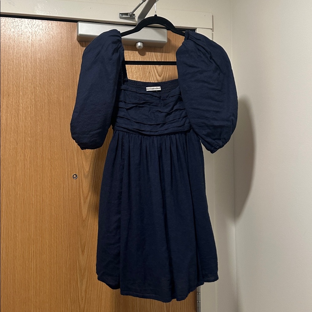 Navy Puff Sleeve Dress
